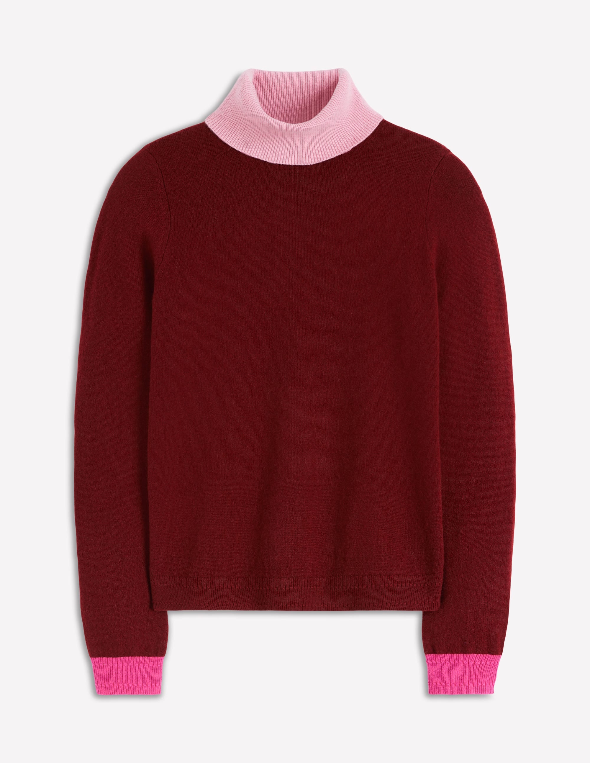 Eva Cashmere Roll Neck Jumper-Chestnut, Colour Block - Image 7