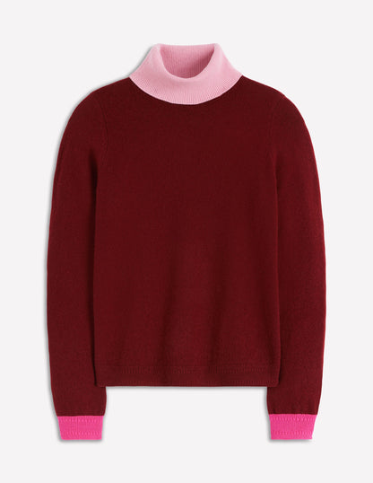 Eva Cashmere Roll Neck Jumper-Chestnut, Colour Block-7