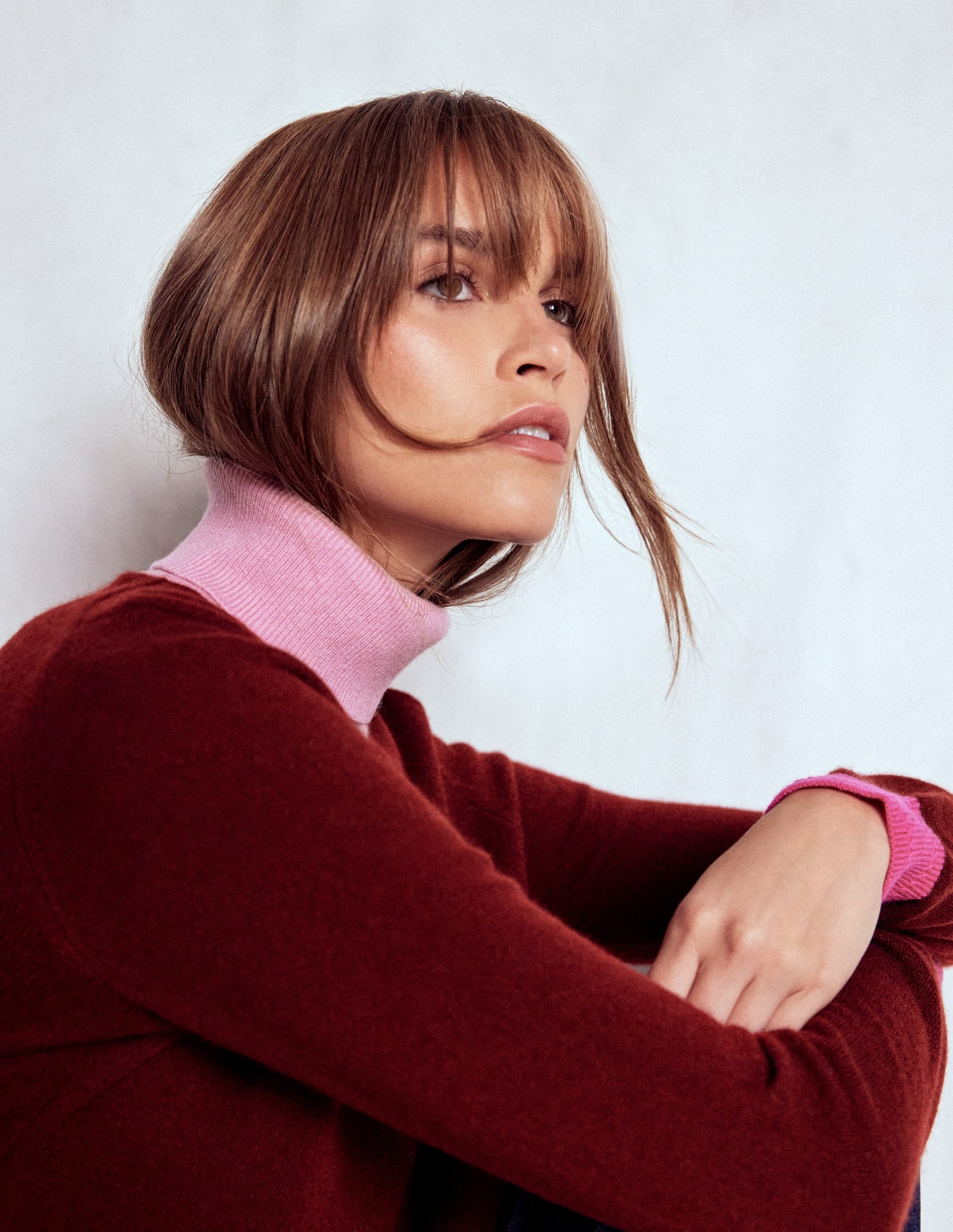 Eva Cashmere Roll Neck Jumper-Chestnut, Colour Block - Image 2