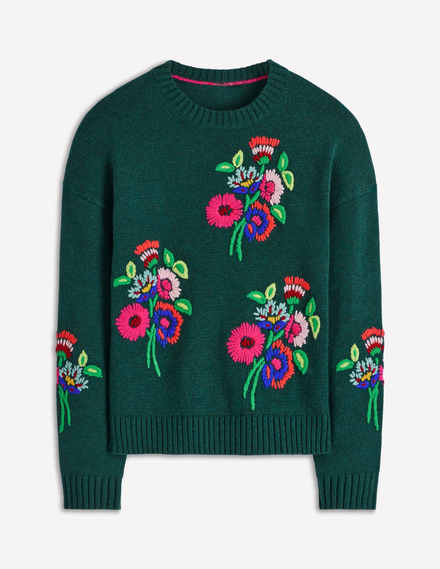 Natalie Embroidered Jumper-Emerald Night Bouquet