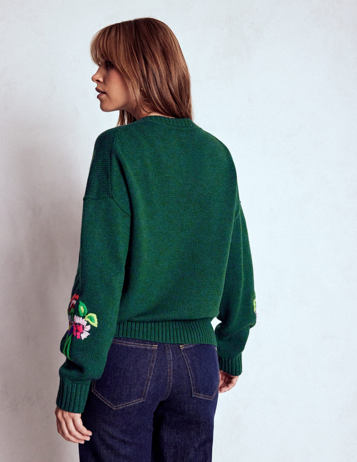 Natalie Embroidered Jumper-Emerald Night Bouquet - Image 3