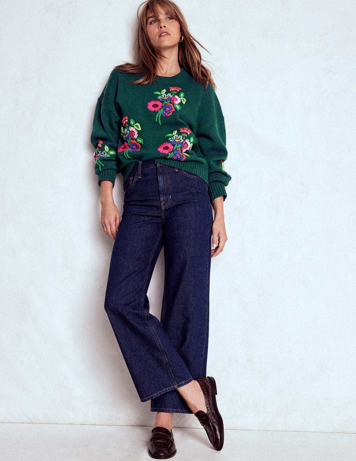 Natalie Embroidered Jumper-Emerald Night Bouquet - Image 4