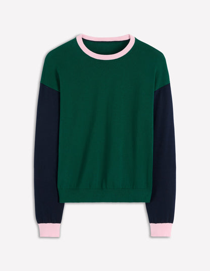 Lara Relaxed Cotton Jumper-Emerald Night, Navy-5