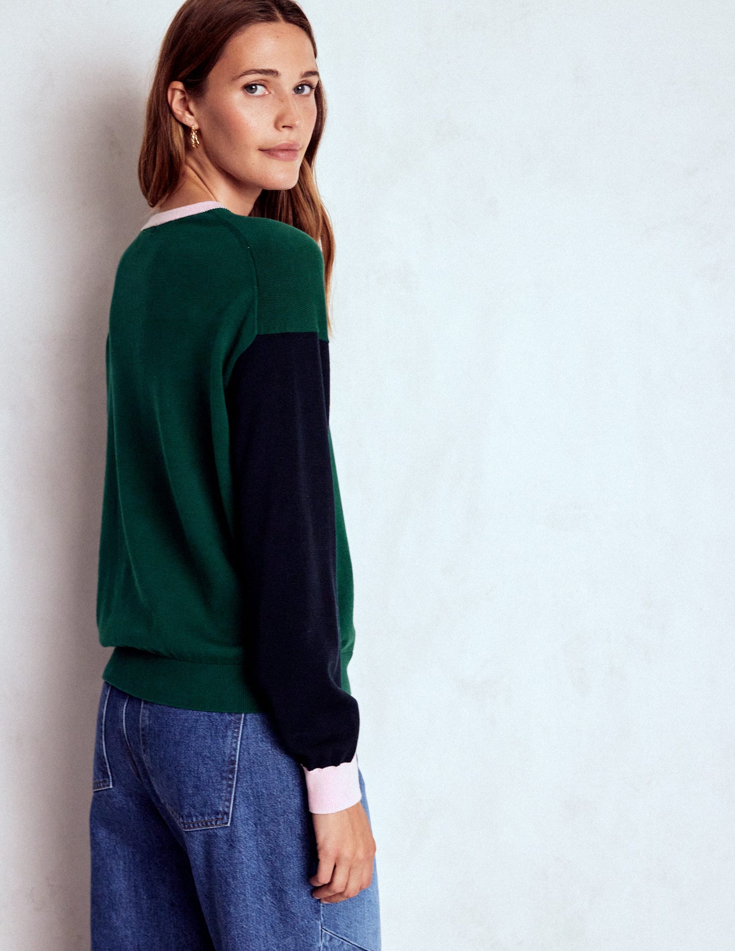 Lara Relaxed Cotton Jumper-Emerald Night, Navy