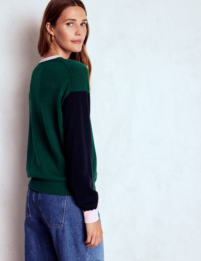 Lara Relaxed Cotton Jumper-Emerald Night, Navy-3