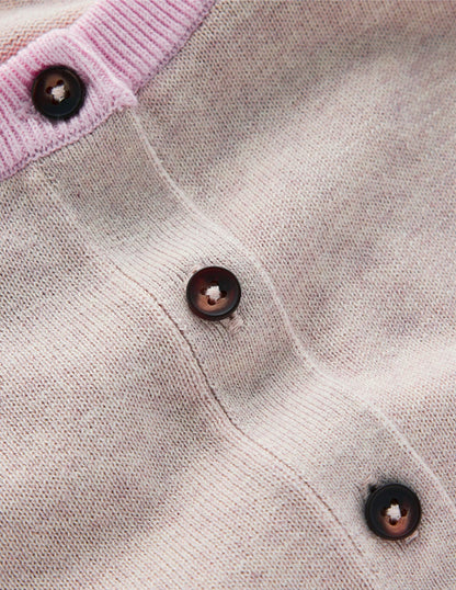 Lara Relaxed Cotton Cardigan-Oatmeal Melange, Navy-6