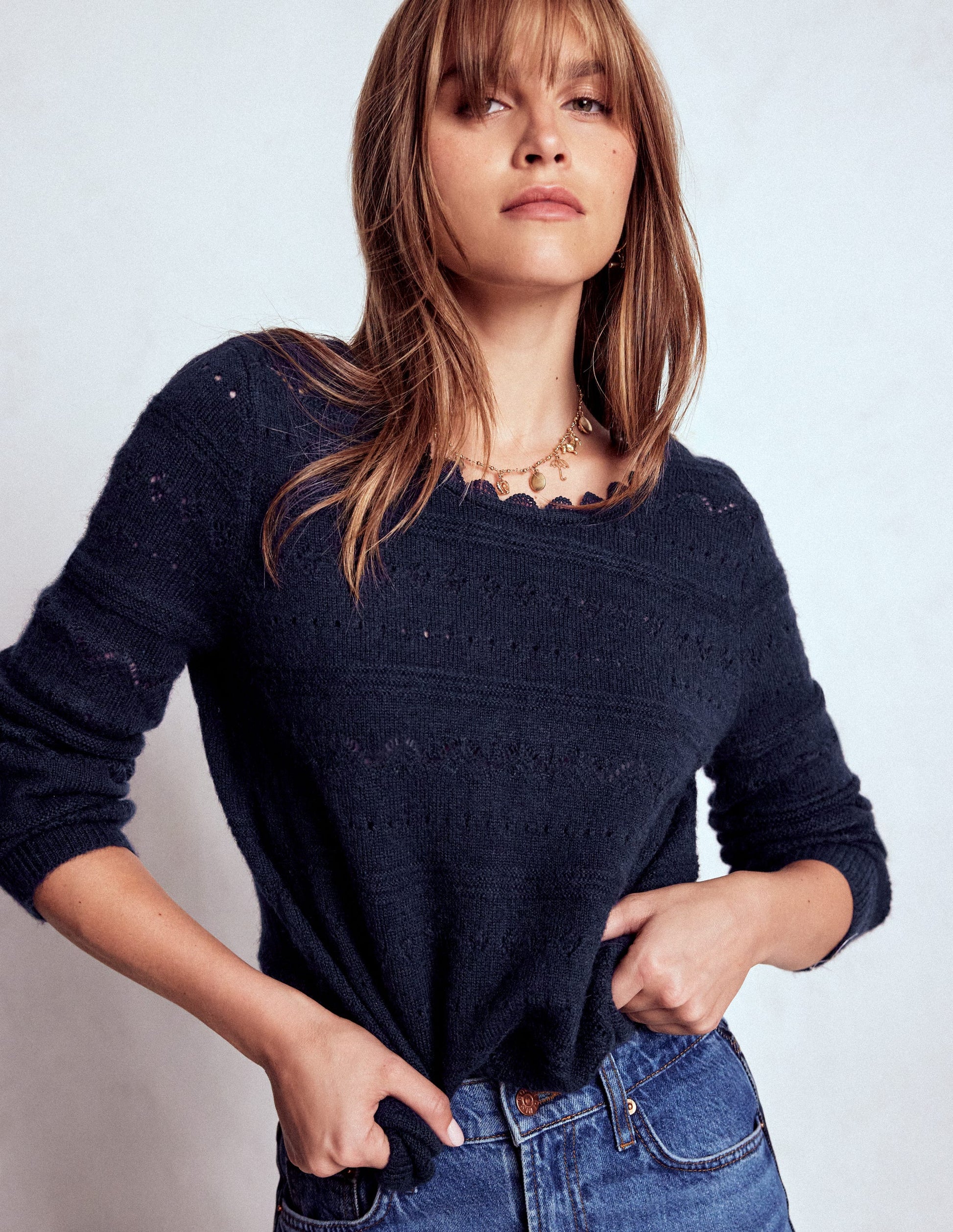 Leticia Lace Trim Jumper-Navy-3