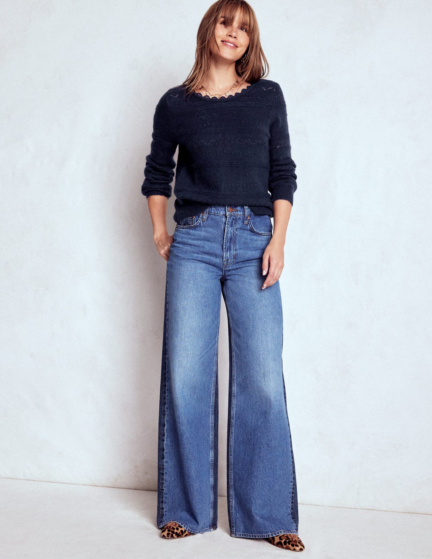 Leticia Lace Trim Jumper-Navy