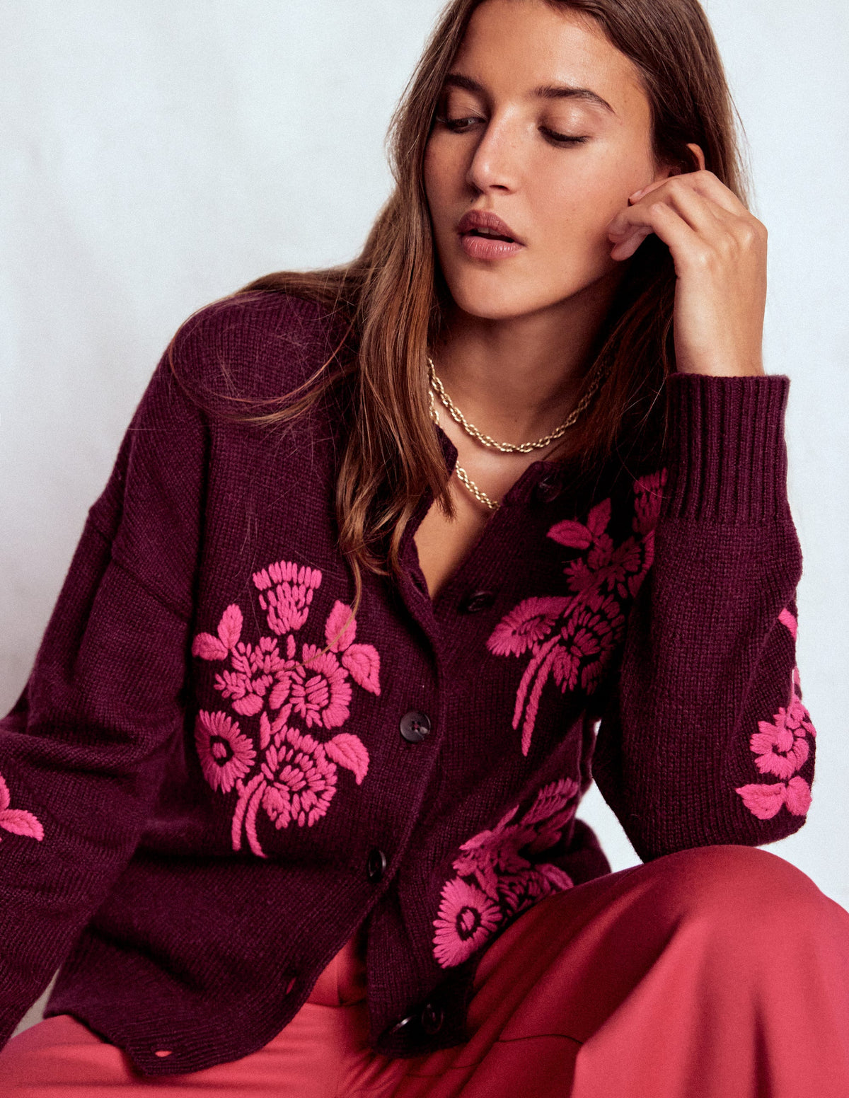 Natalie Embroidered Cardigan-Dark Cherry Bouquet - Image 1