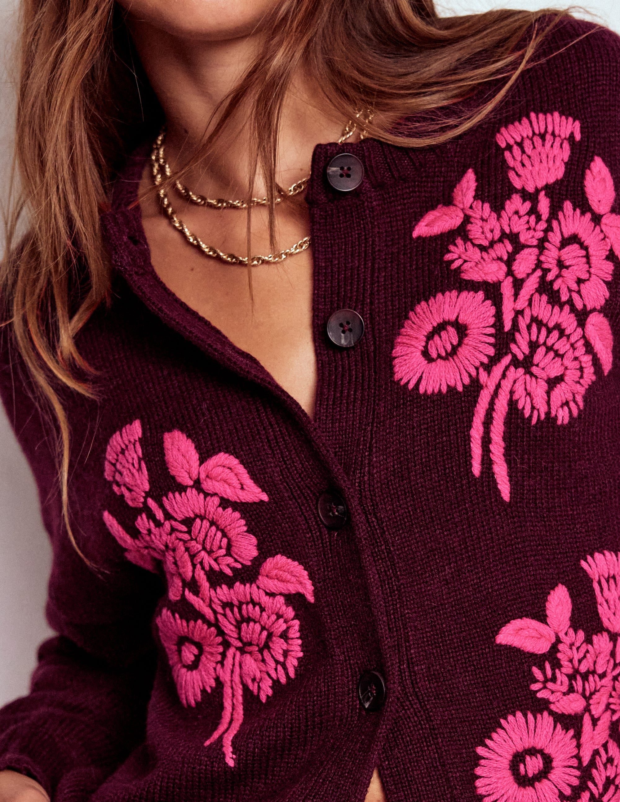 Natalie Embroidered Cardigan-Dark Cherry Bouquet - Image 2