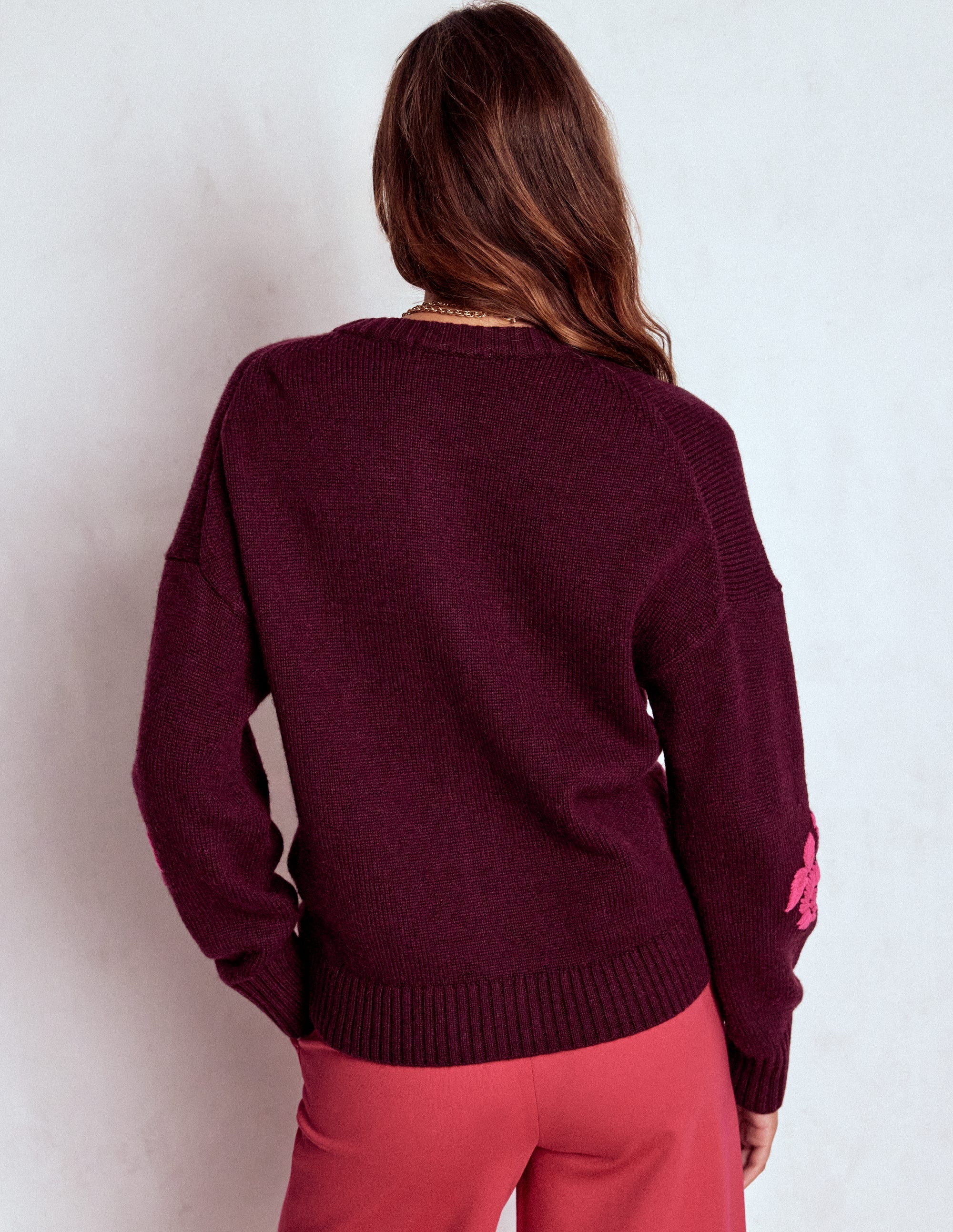 Natalie Embroidered Cardigan-Dark Cherry Bouquet - Image 3