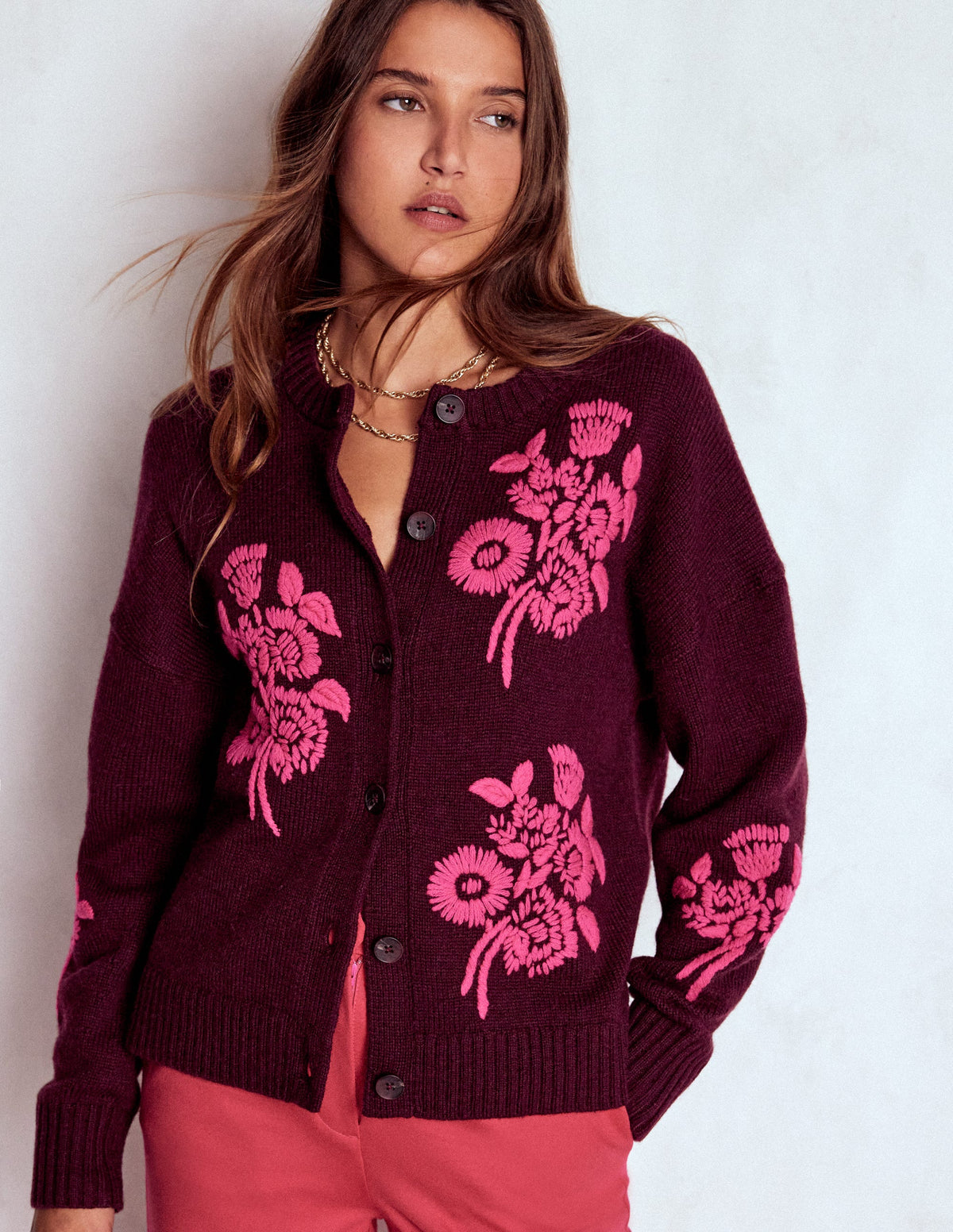 Natalie Embroidered Cardigan-Dark Cherry Bouquet - Image 4
