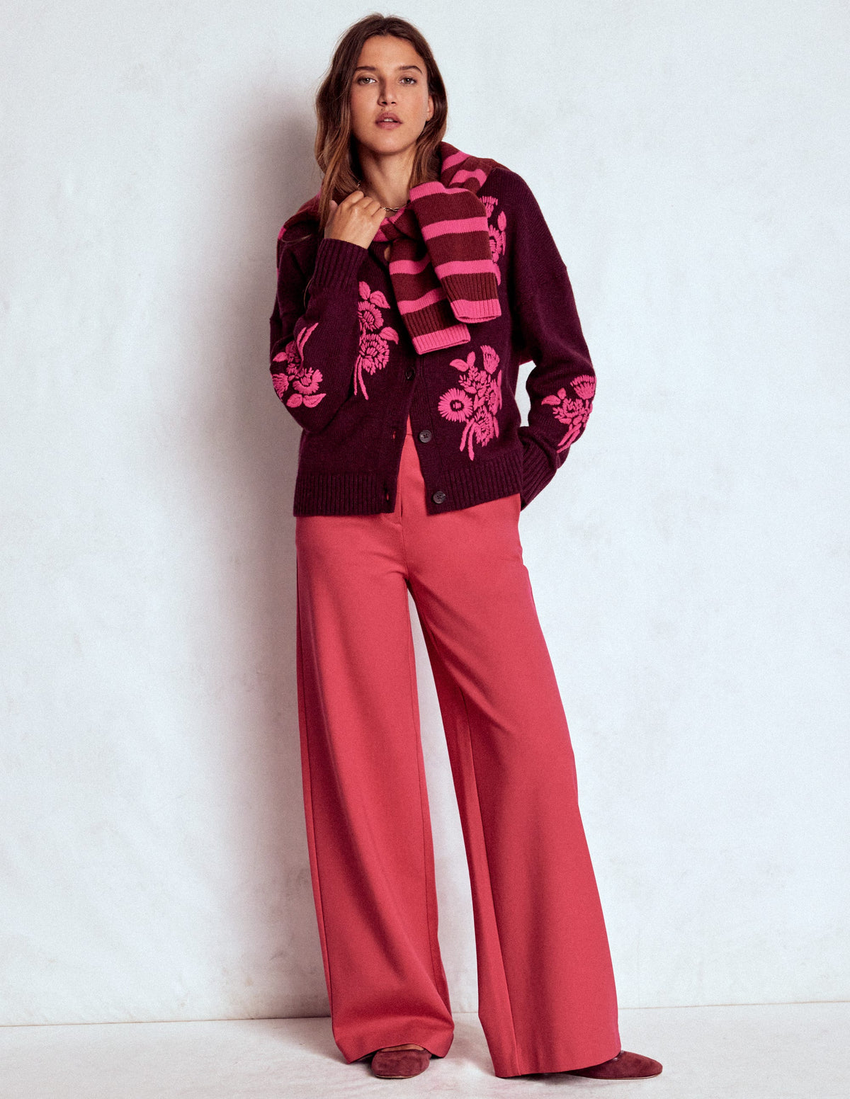 Natalie Embroidered Cardigan-Dark Cherry Bouquet - Image 5