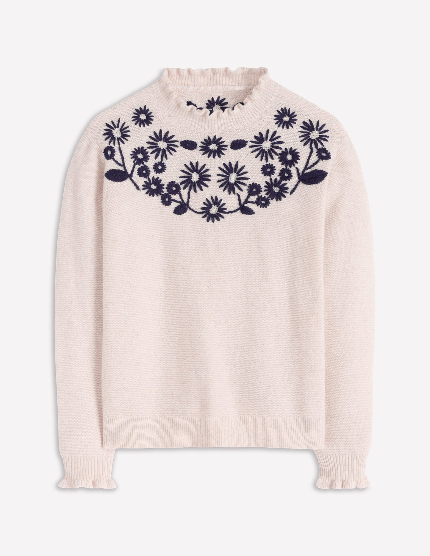 Embroidered Frill Jumper-Warm Ivory