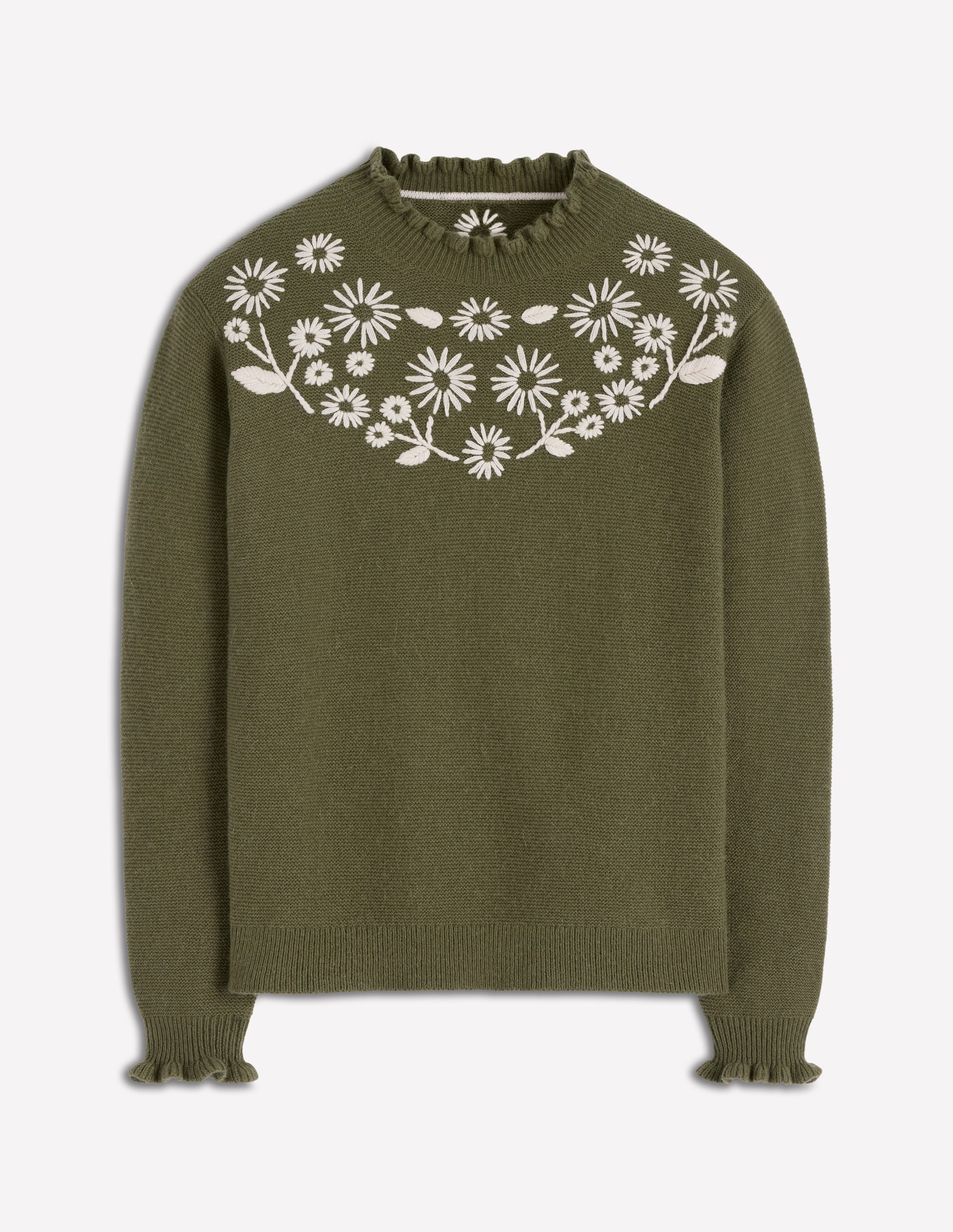 Embroidered Frill Jumper-Woodland Green Melange - Image 6