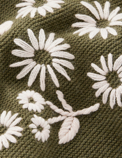 Embroidered Frill Jumper-Woodland Green Melange-7