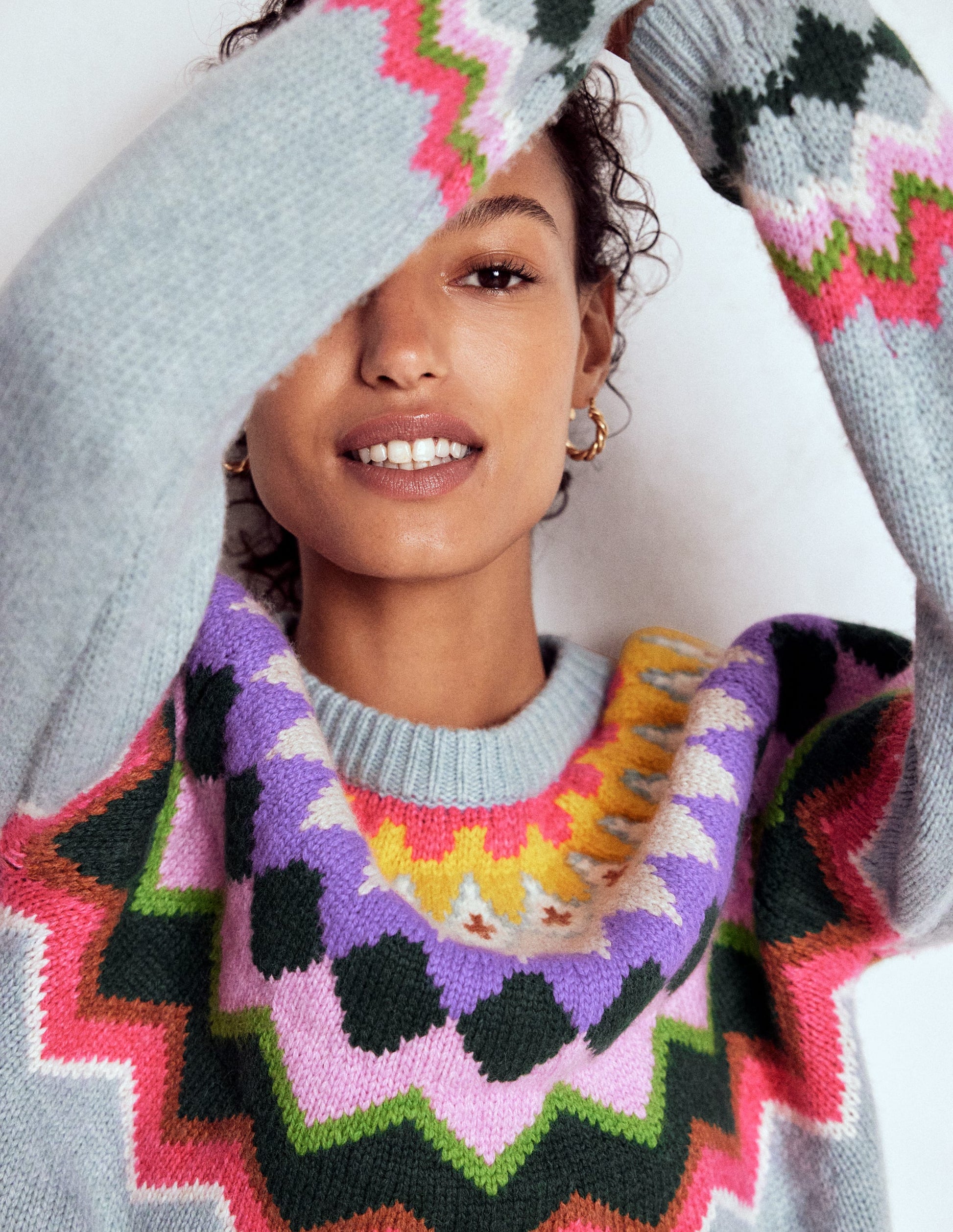 Eleanor Fair Isle Jumper-Tourmaline Blue Melange Boden UK