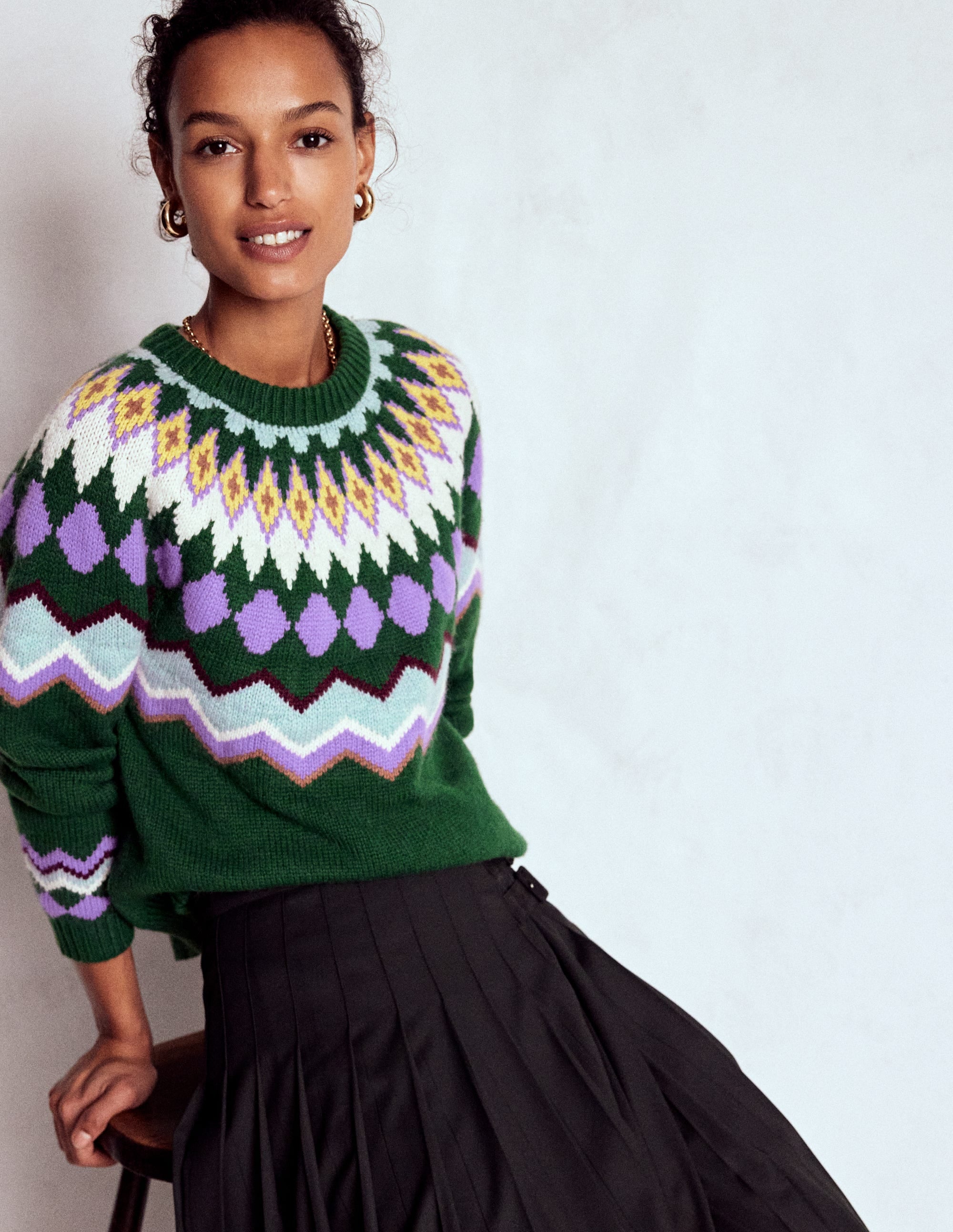 Eleanor Fair Isle Jumper-Promenade Green Melange - Image 1