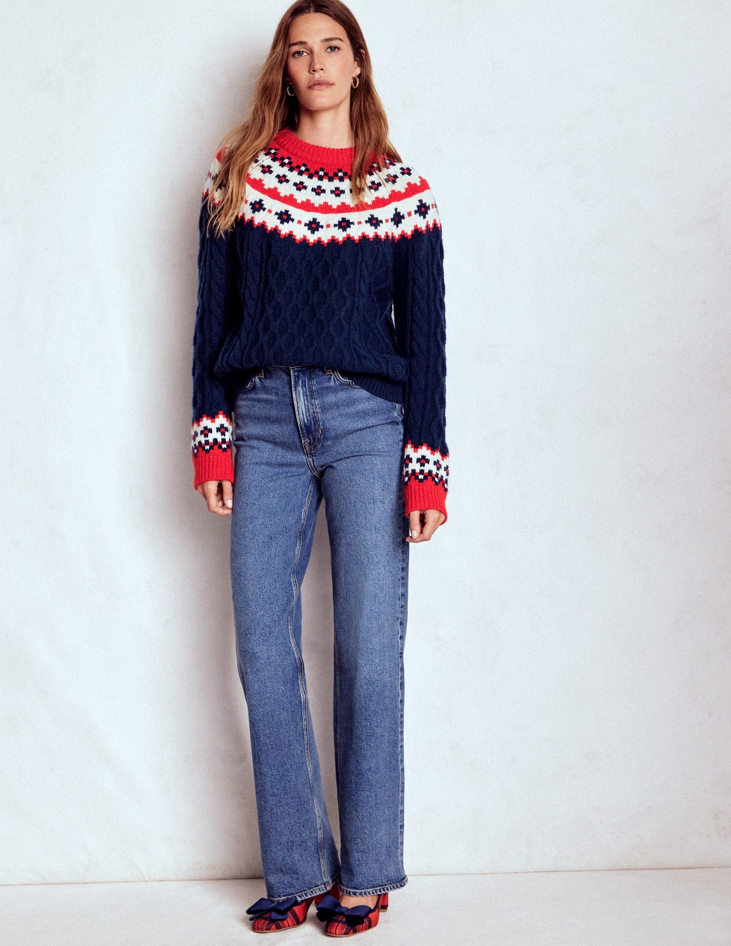 Eleanor Fair Isle Jumper-Navy Cable