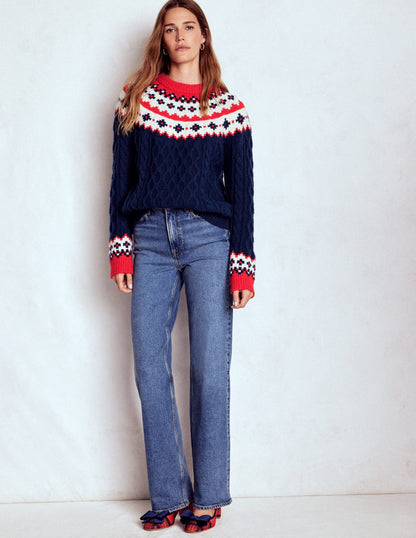 Eleanor Fair Isle Jumper-Navy Cable-4
