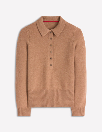 Collared Cashmere Jumper-Camel Melange-5