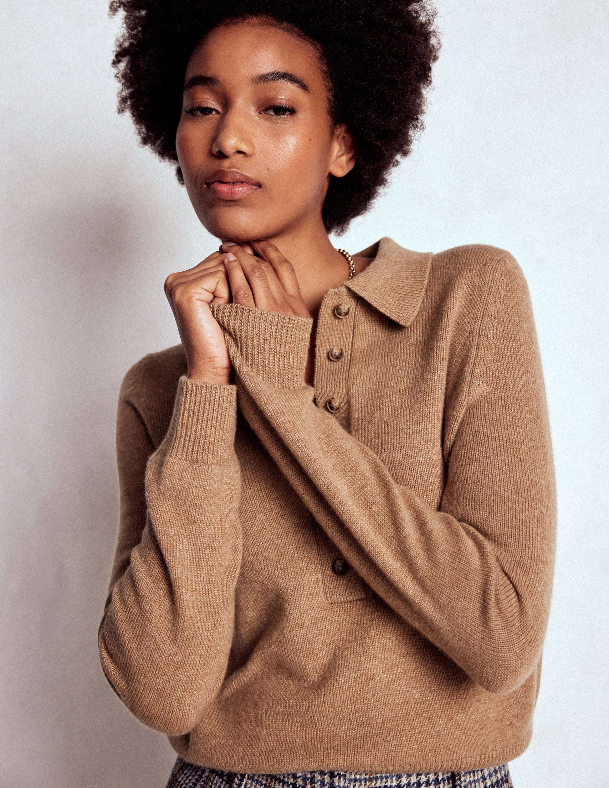 Collared Cashmere Jumper-Camel Melange-1