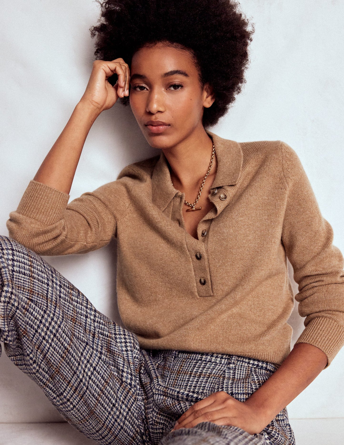 Collared Cashmere Jumper-Camel Melange