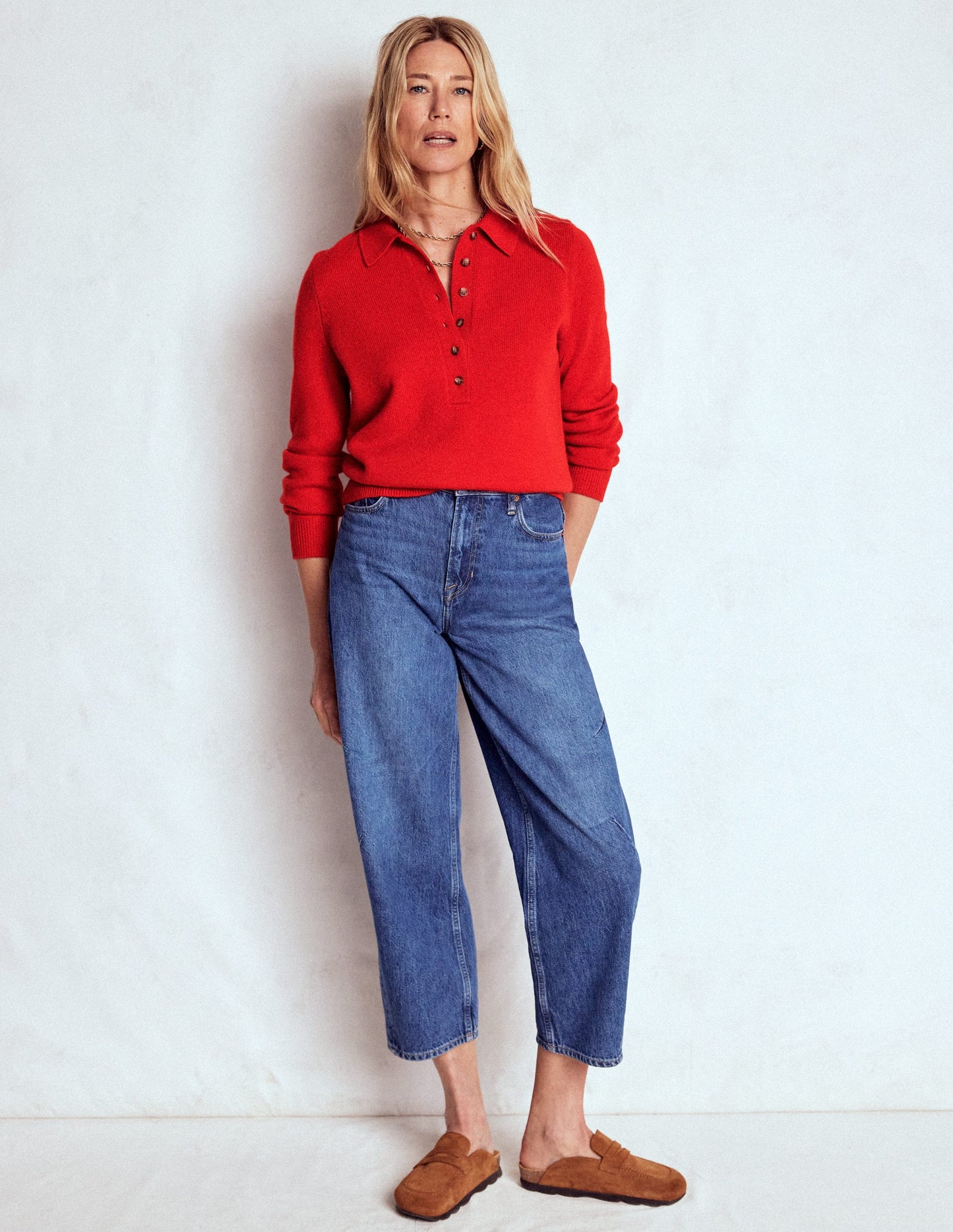 Collared Cashmere Jumper-Poppy Red