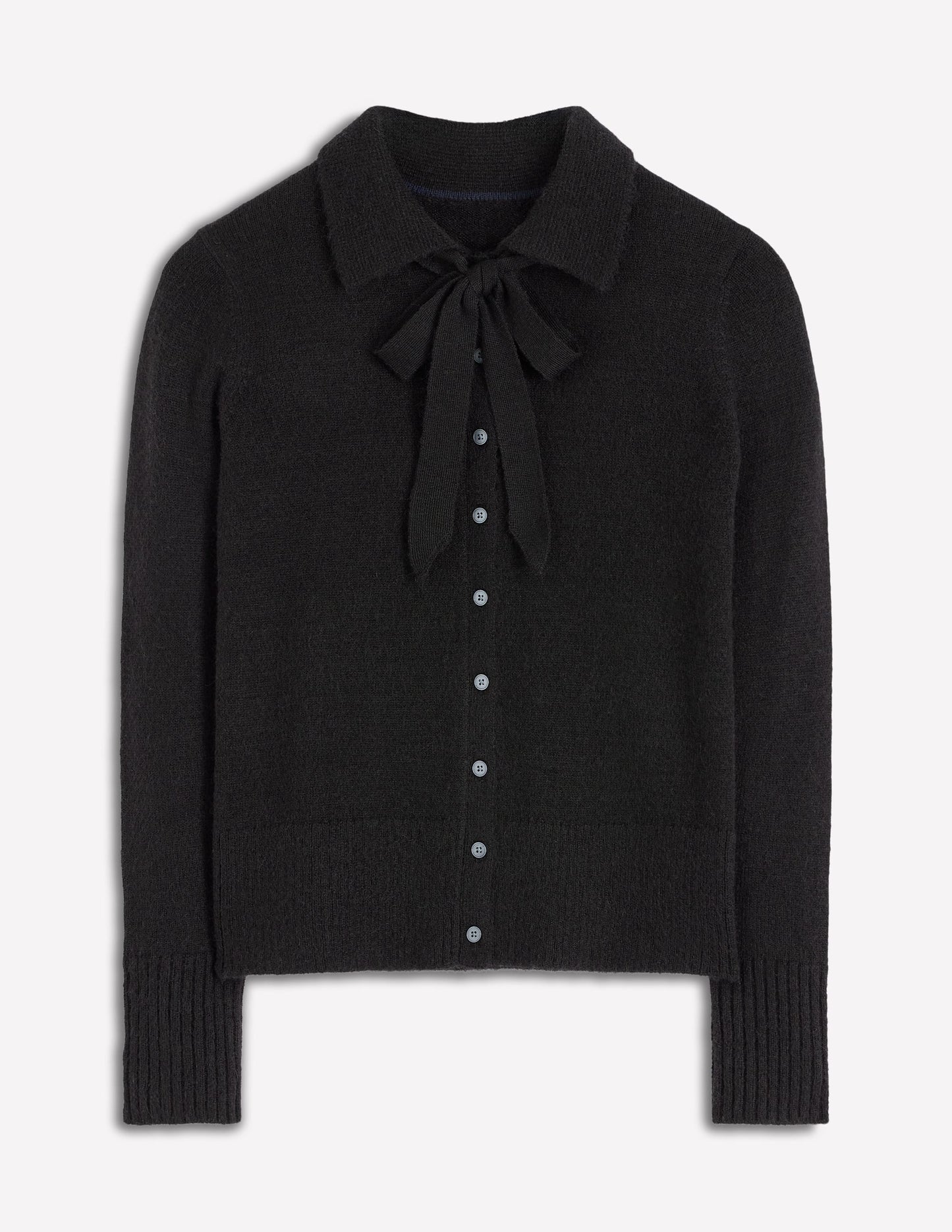 Collared Tie Front Cardigan-Black