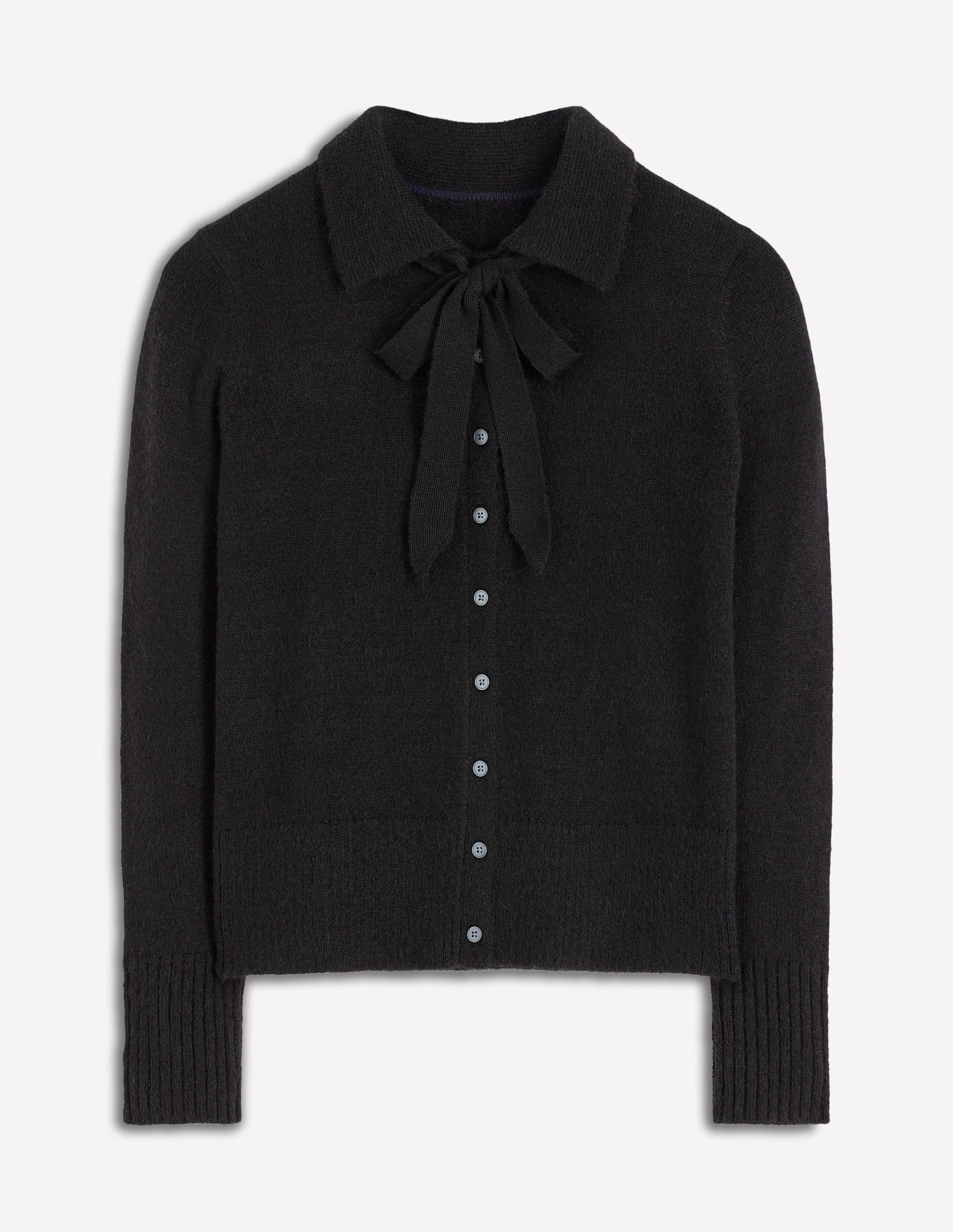Collared Tie Front Cardigan-Black - Image 6