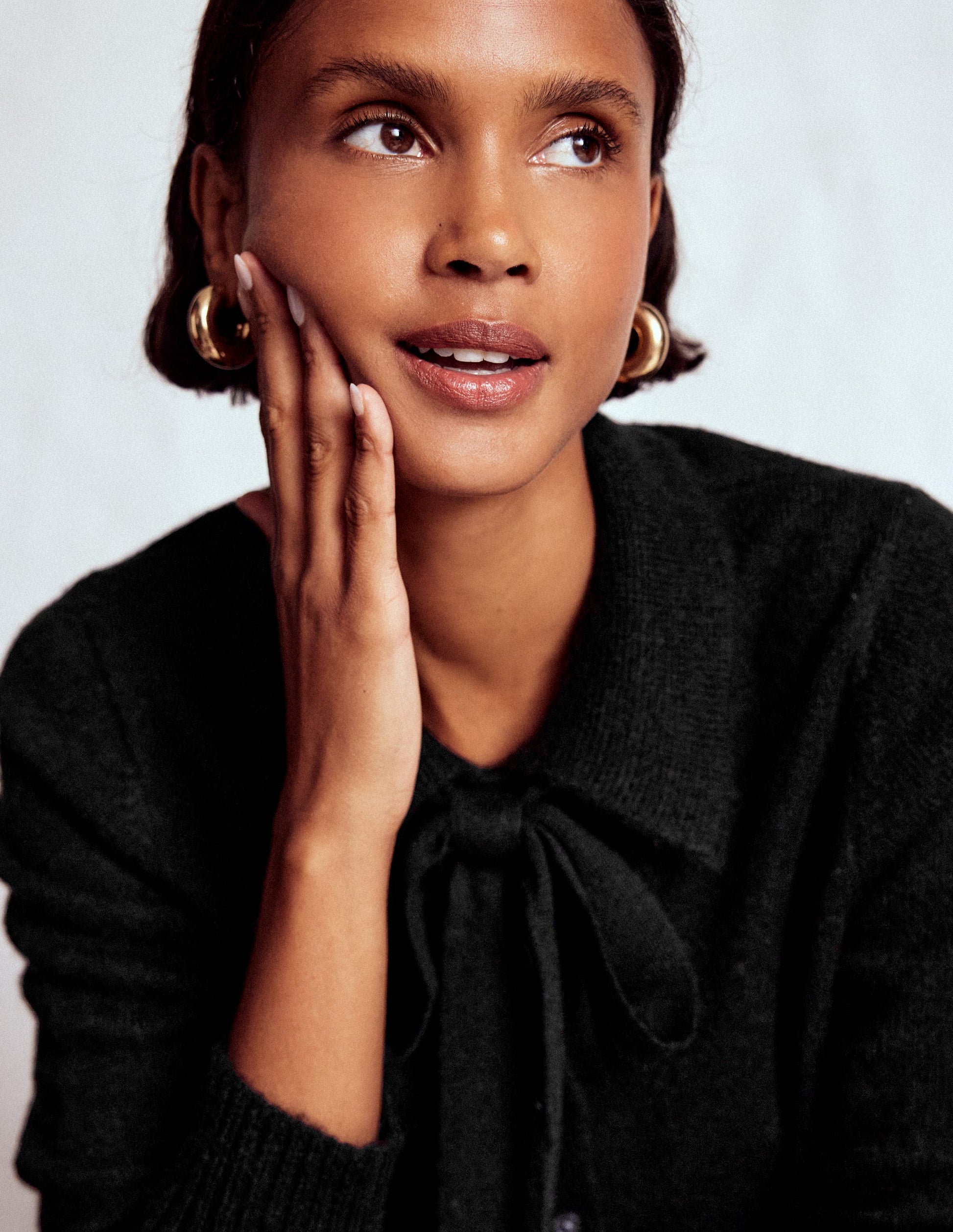 Collared Tie Front Cardigan-Black-1