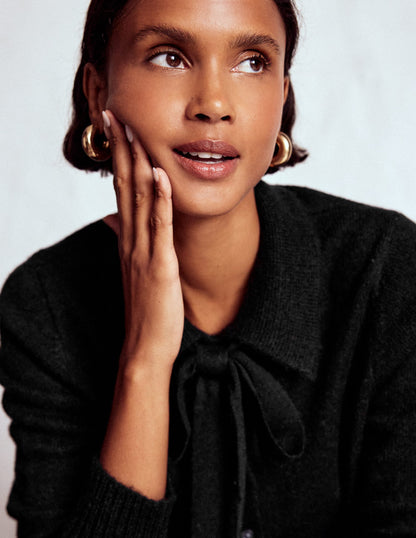 Collared Tie Front Cardigan-Black-1