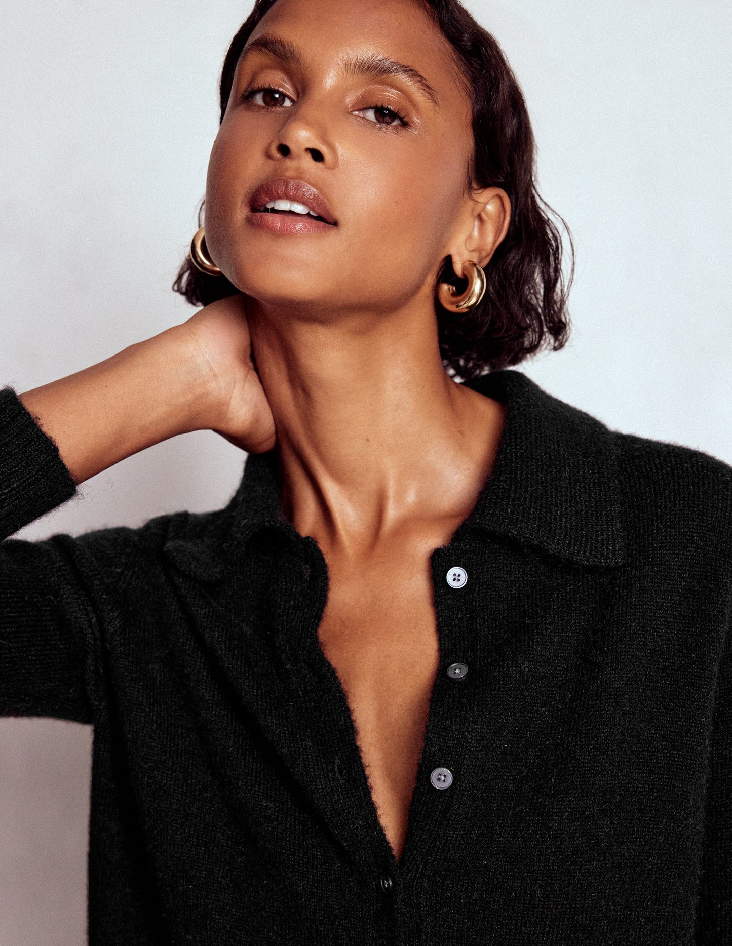 Collared Tie Front Cardigan-Black