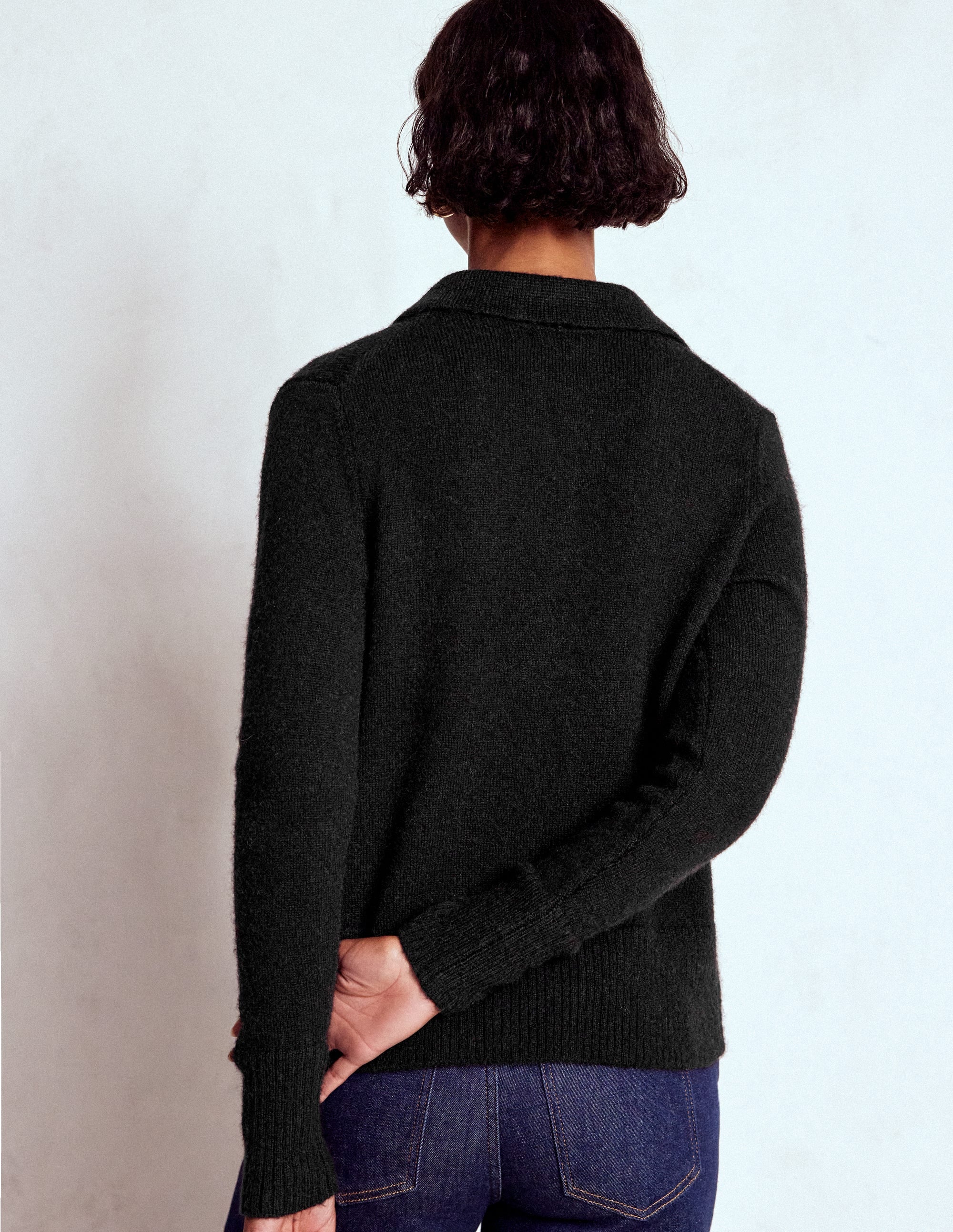 Collared Tie Front Cardigan-Black - Image 3