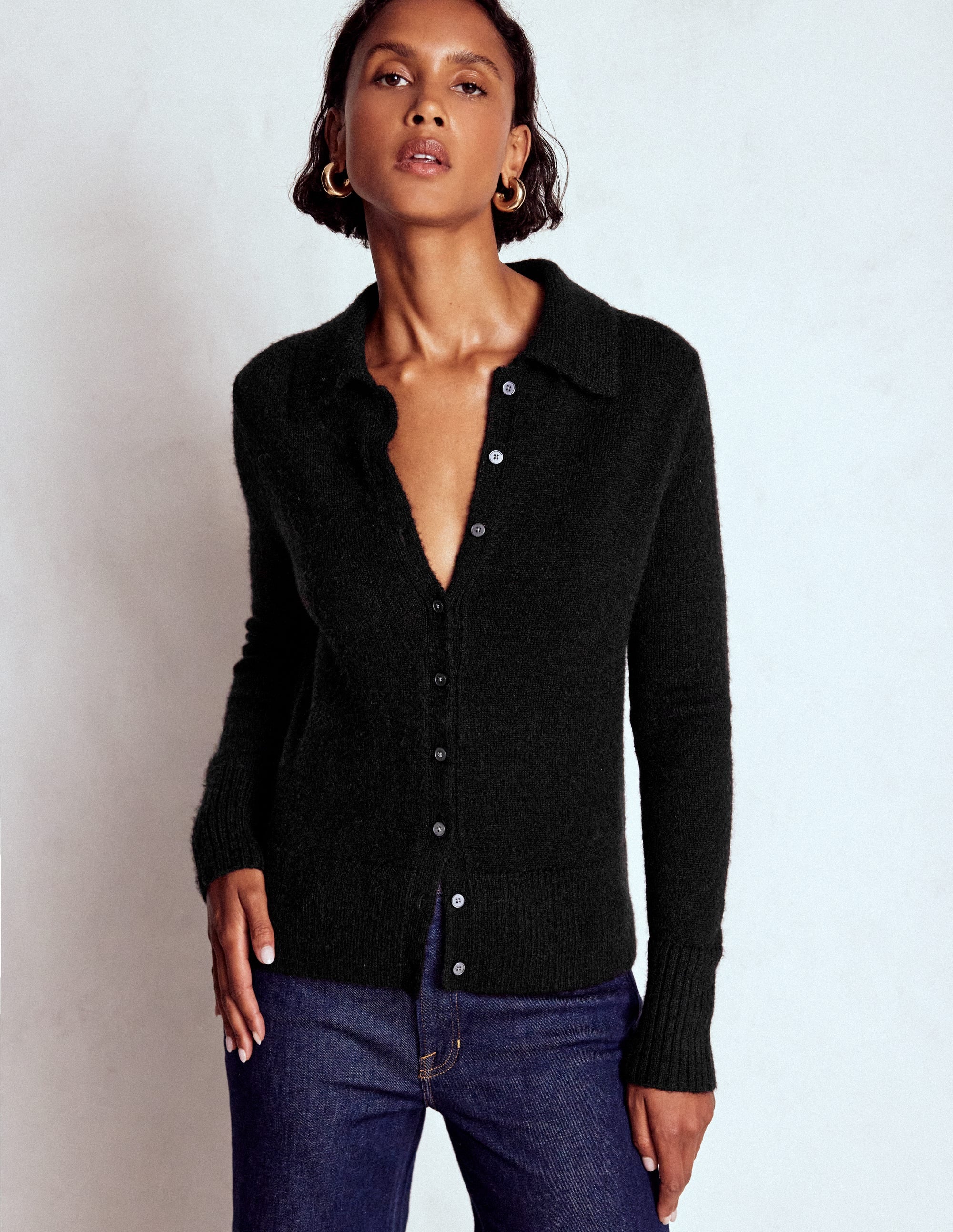 Collared Tie Front Cardigan - Black | Boden UK