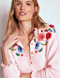 Embroidered Frill Cardigan-Blooming Pink