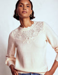 Fluffy Embroidered Jumper-Almond Milk
