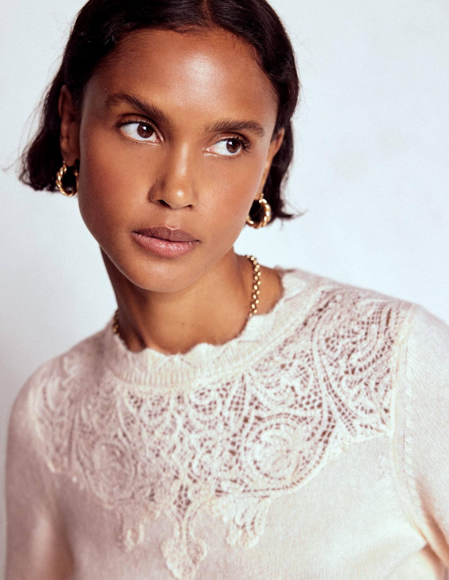 Fluffy Embroidered Jumper-Almond Milk