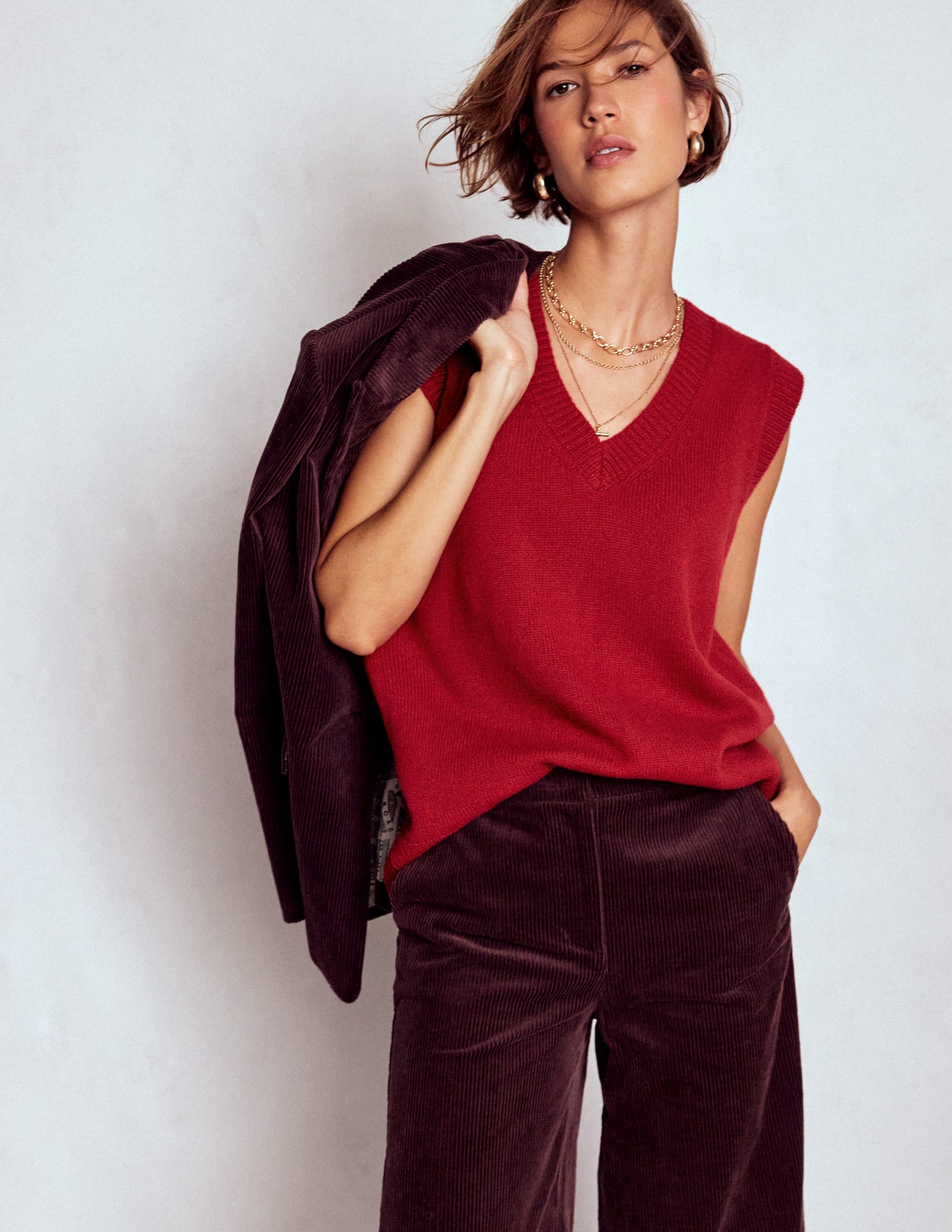 Marion Merino V-Neck Tank-Crimson Red - Image 1