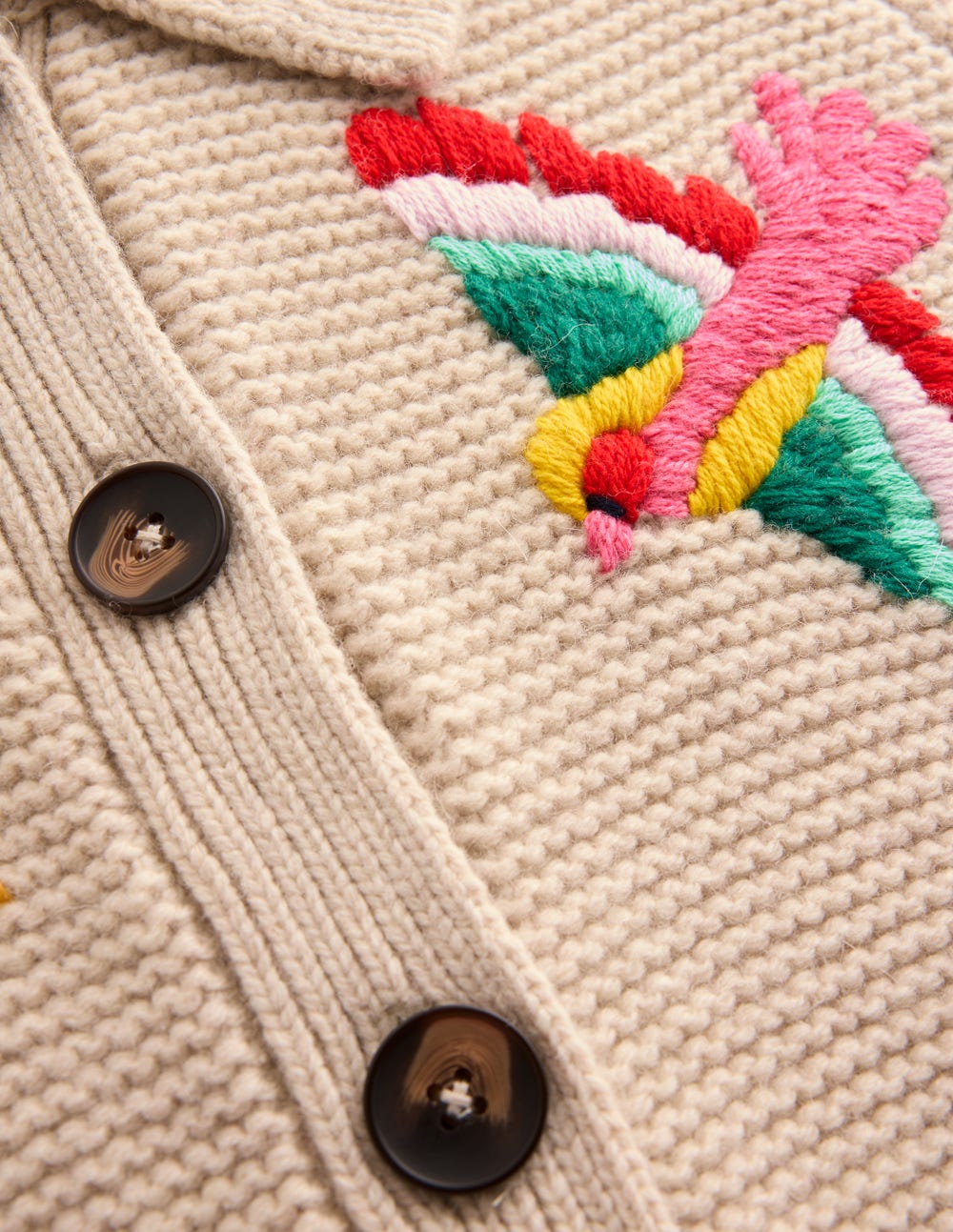 Embroidered Collared Cardigan-Ecru Marl-8