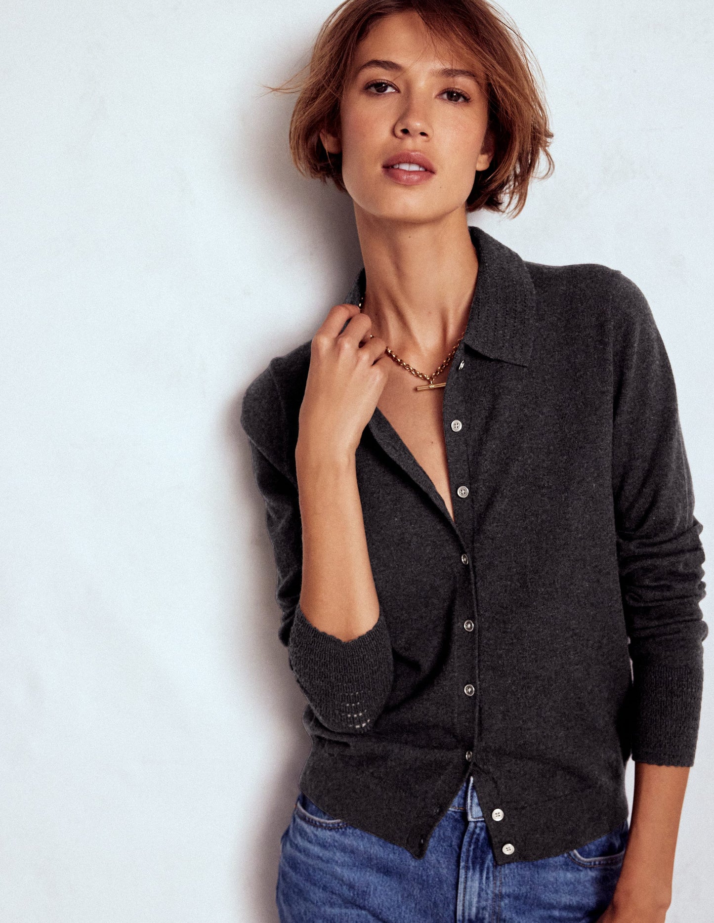 Briony Stitch Cardigan-Charcoal Melange