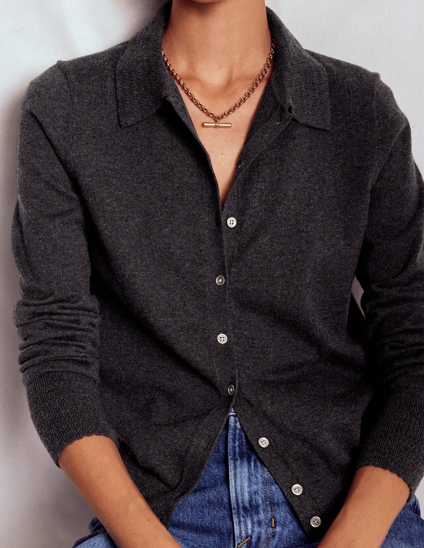 Briony Stitch Cardigan-Charcoal Melange