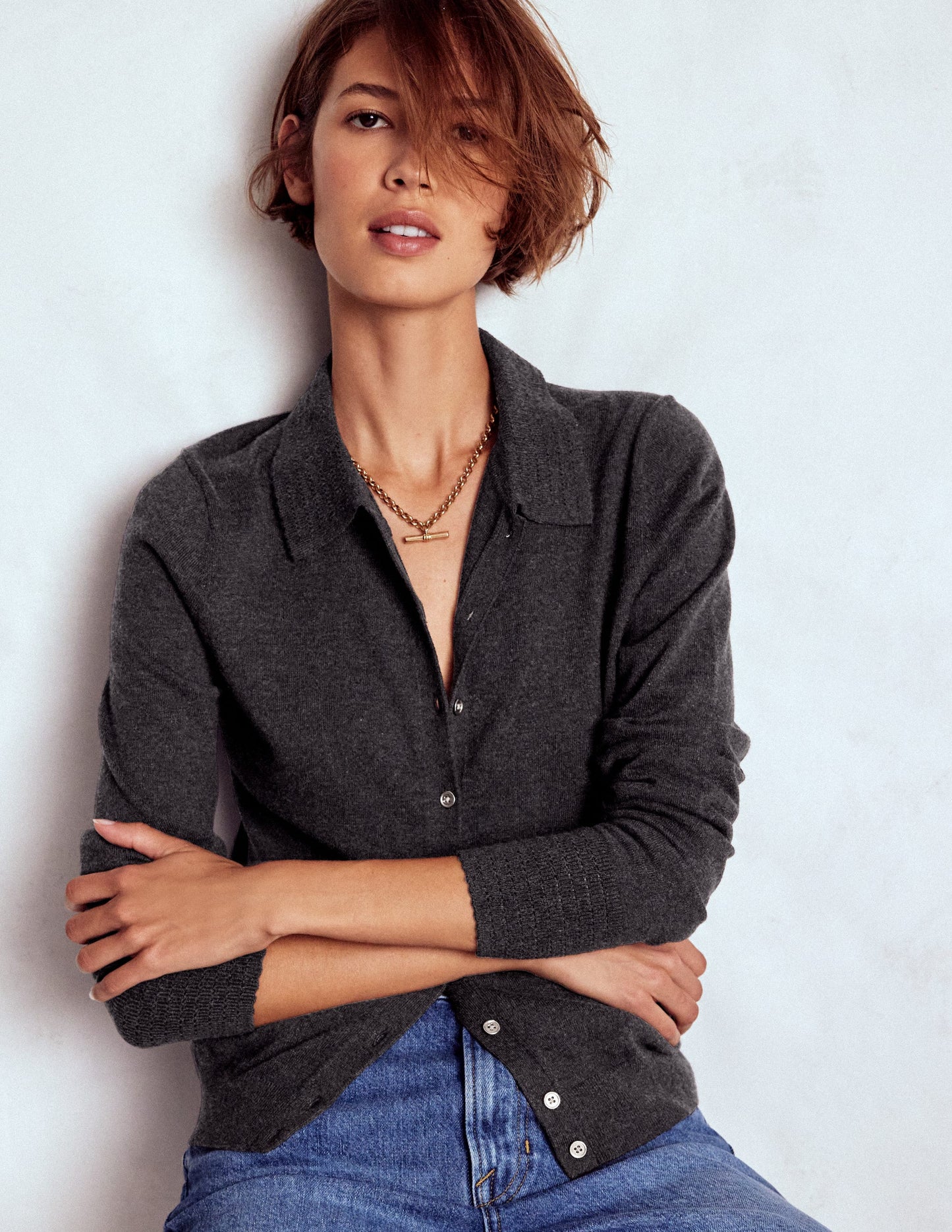 Briony Stitch Cardigan-Charcoal Melange