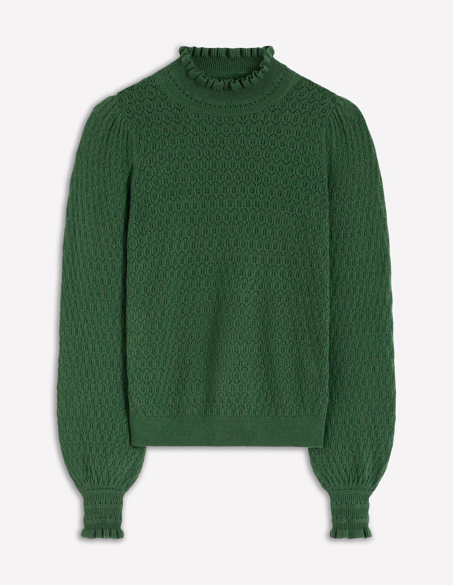 Pointelle Ruffle Jumper-Hunter Green