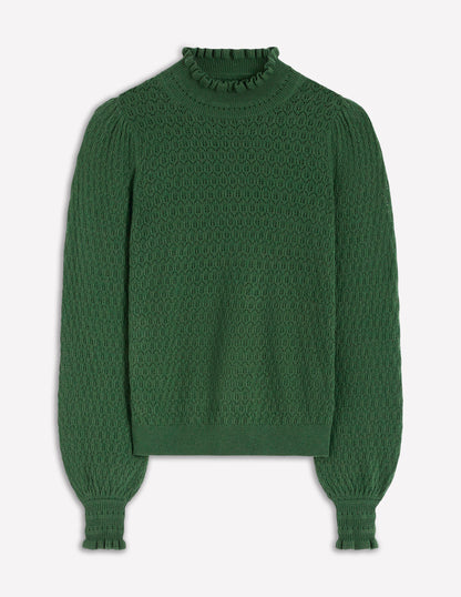 Pointelle Ruffle Jumper-Hunter Green-5