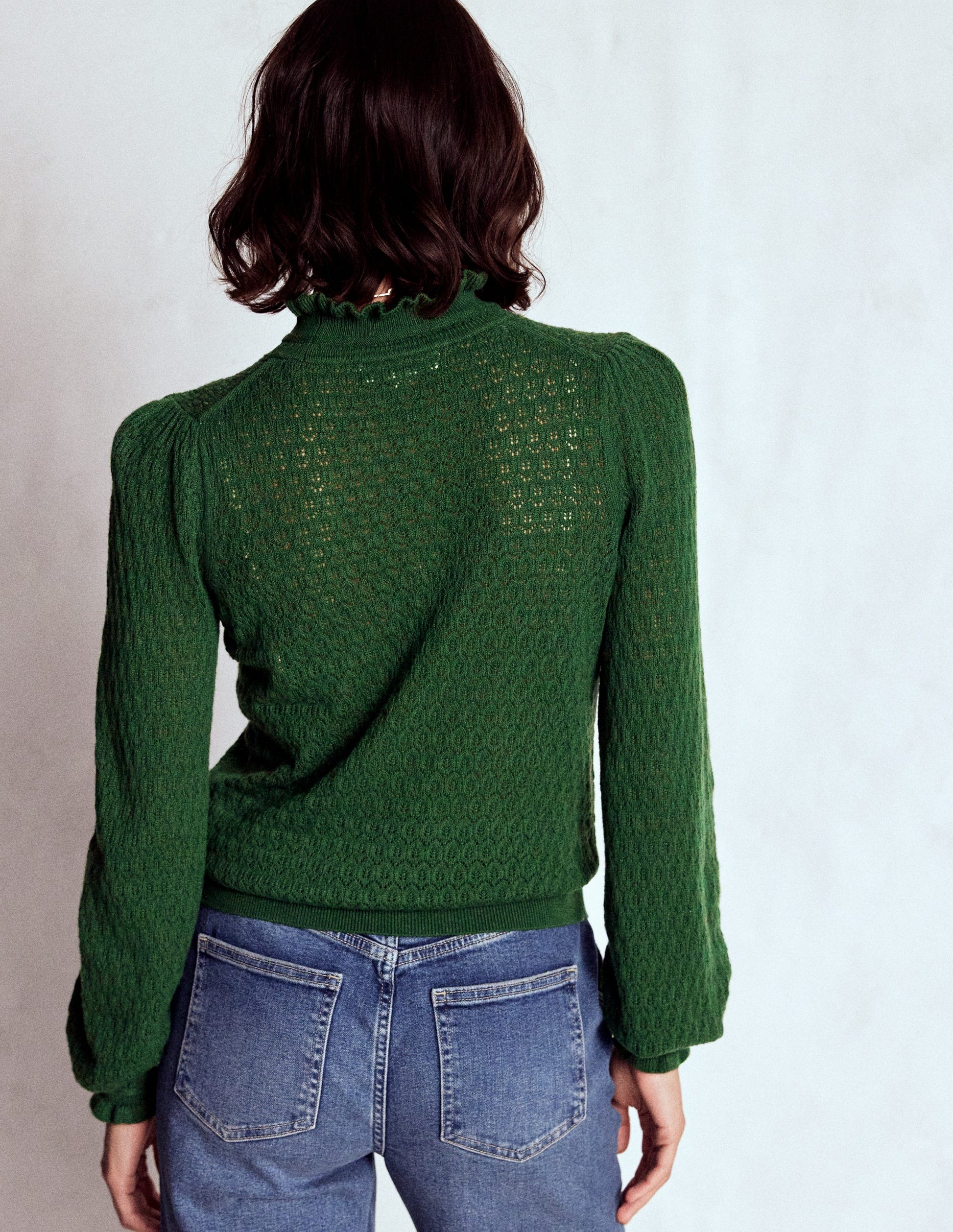 Pointelle Ruffle Jumper-Hunter Green-3