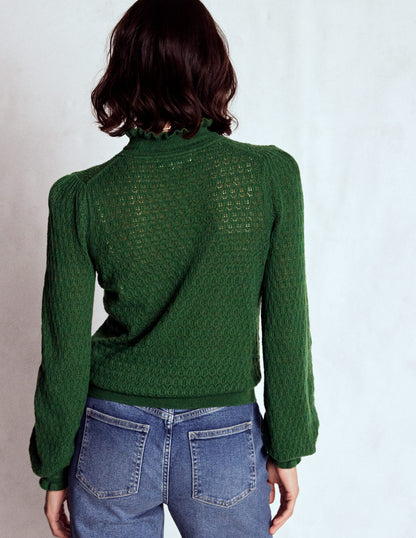 Pointelle Ruffle Jumper-Hunter Green-3