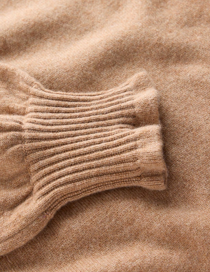 Frill Trim Cashmere Jumper-Camel Melange-6