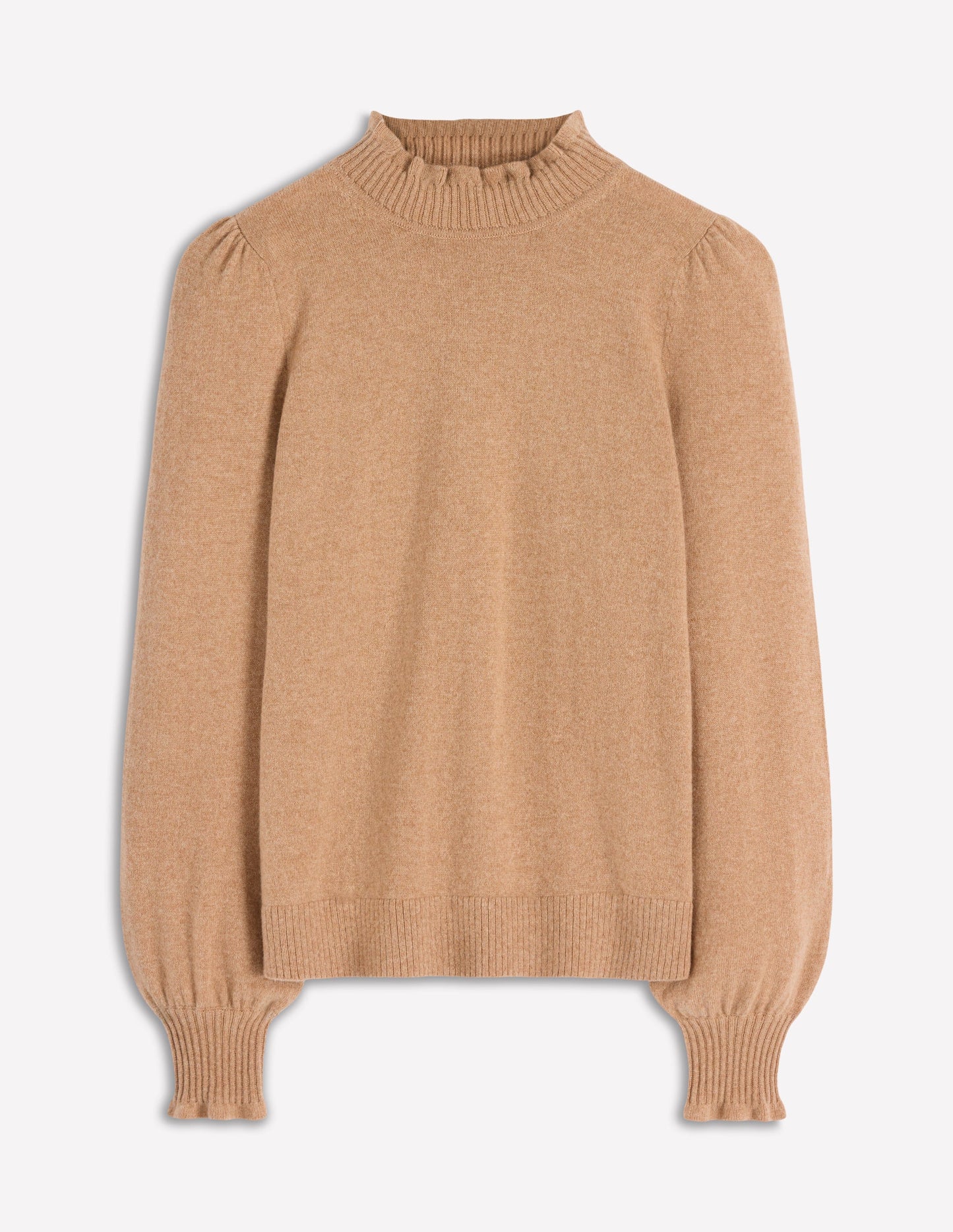 Frill Trim Cashmere Jumper-Camel Melange