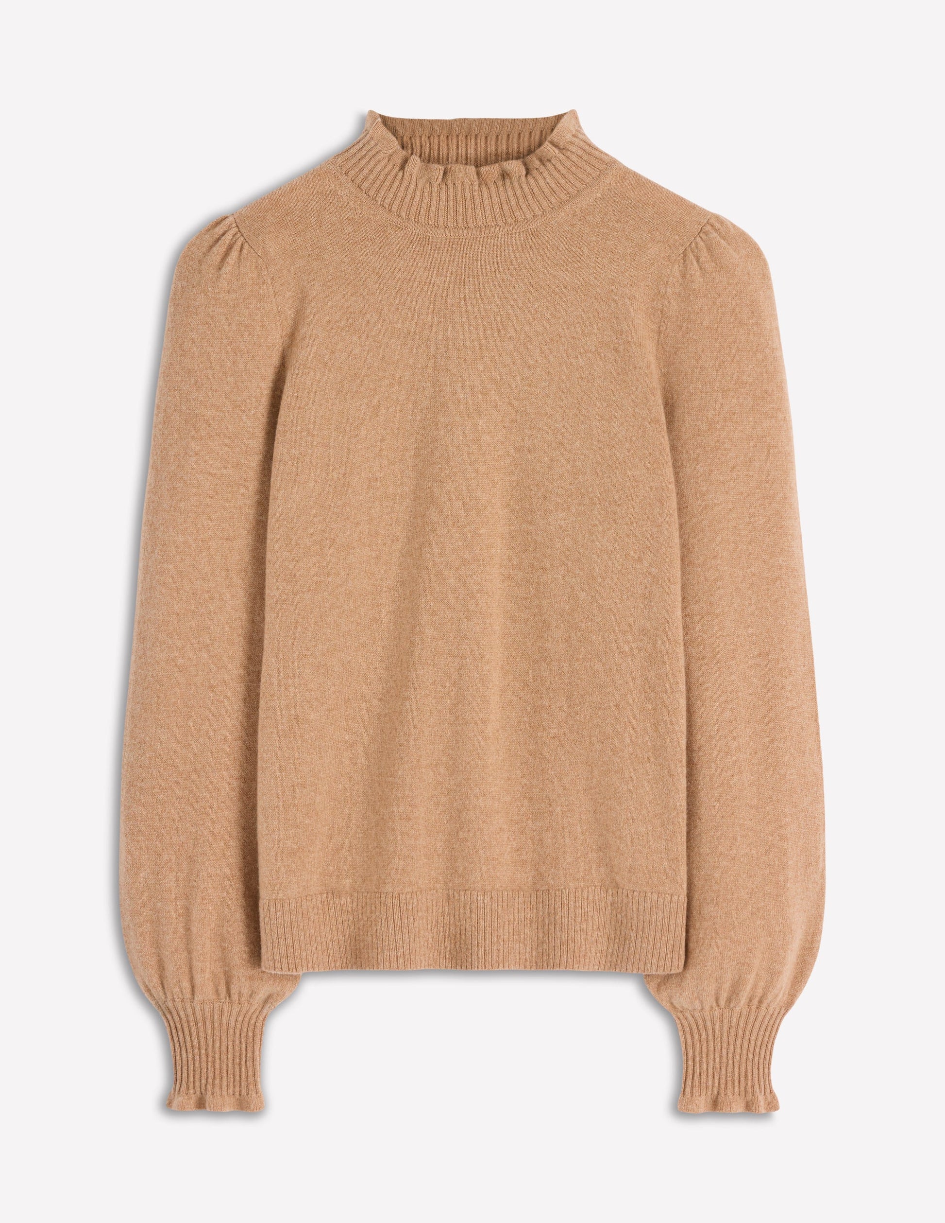 Frill Trim Cashmere Jumper-Camel Melange-5
